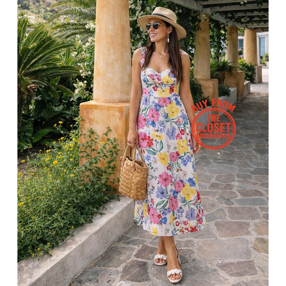 Zara NWT Floral Cotton Midi Dress Sold Out Blogger Favorite Vacation M L - Picture 12 of 16